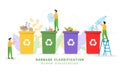 Garbage sorting and garbage collection - vector illustrationÃ¯Â¼Åsmall little people throw garbage in containers. Sorting Garbage